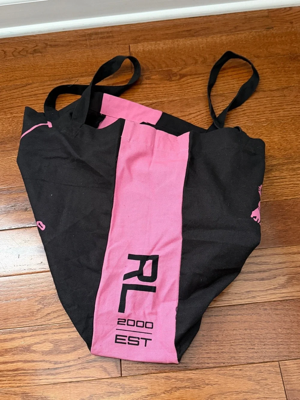 Polo Ralph Lauren Black and Pink Polo Player Canvas Tote Bag